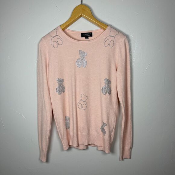 S. Christina Sweaters - S. Christina 100% Cashemere Rhinestone Embellished Teddy Bear Sweater Size S/M